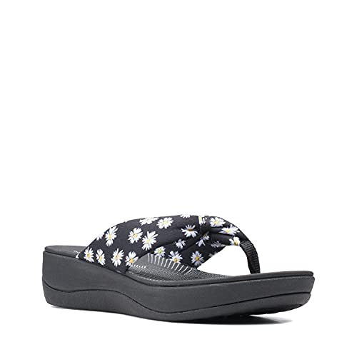 Clarks Women's Arla Glison Flip-Flop, Black Textile With Daisies, 8