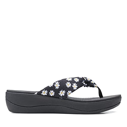 Clarks Women's Arla Glison Flip-Flop, Black Textile With Daisies, 8