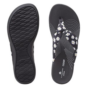 Clarks Women's Arla Glison Flip-Flop, Black Textile With Daisies, 8