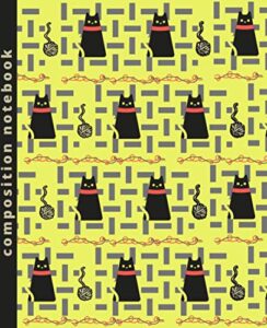 composition notebook | college ruled | 110 sheets for back to school, office or home: black cat design (yellow) | home school supplies for students k-12 and college