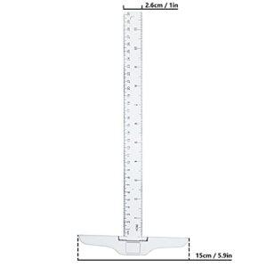Kyuionty 2Pcs Junior T-Square Plastic Transparent T-Ruler 30cm/ 12 Inch for Drafting & Art Framing