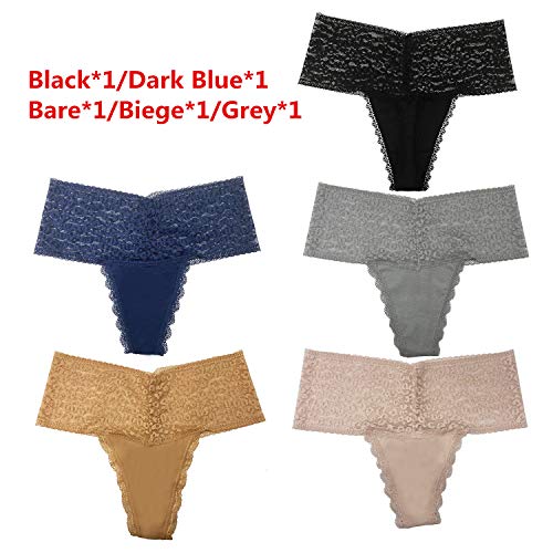 Delcroix High Waist Postpartum Underwear & C-Section Recovery Maternity Panties Women Retro Lace Cotton Thong 5 Pack