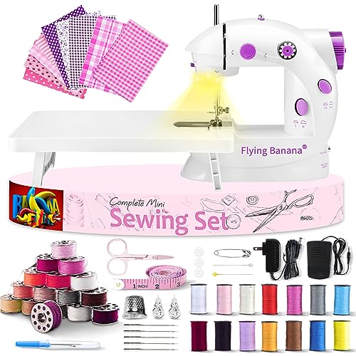 Mini Sewing Machine for Beginners-Maquina de Coser, Easy Automatic Sewing Machine with Extension Table, Household Electric Portable Sewing Tool with Sewing Kit, Small, for All Age, Kids or Adults