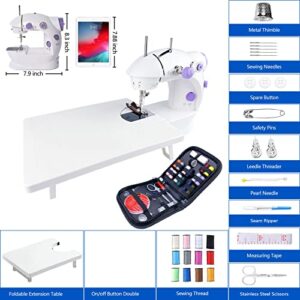 Mini Sewing Machine for Beginners-Maquina de Coser, Easy Automatic Sewing Machine with Extension Table, Household Electric Portable Sewing Tool with Sewing Kit, Small, for All Age, Kids or Adults