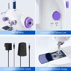 Mini Sewing Machine for Beginners-Maquina de Coser, Easy Automatic Sewing Machine with Extension Table, Household Electric Portable Sewing Tool with Sewing Kit, Small, for All Age, Kids or Adults