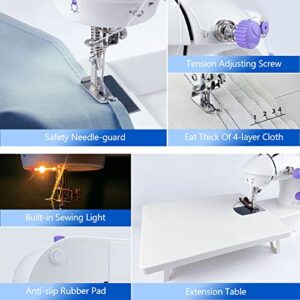 Mini Sewing Machine for Beginners-Maquina de Coser, Easy Automatic Sewing Machine with Extension Table, Household Electric Portable Sewing Tool with Sewing Kit, Small, for All Age, Kids or Adults