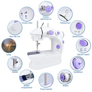 Mini Sewing Machine for Beginners-Maquina de Coser, Easy Automatic Sewing Machine with Extension Table, Household Electric Portable Sewing Tool with Sewing Kit, Small, for All Age, Kids or Adults