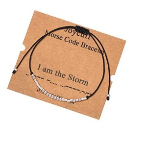 JoycuFF I am the Storm Morse Code Bracelets for Women Fashion Trendy Silk Wrap Bracelet Inspirational Motivational Encouragement Empowerment Jewelry Gifts for Mom Daughter Sister