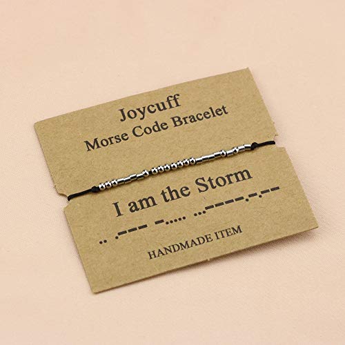 JoycuFF I am the Storm Morse Code Bracelets for Women Fashion Trendy Silk Wrap Bracelet Inspirational Motivational Encouragement Empowerment Jewelry Gifts for Mom Daughter Sister