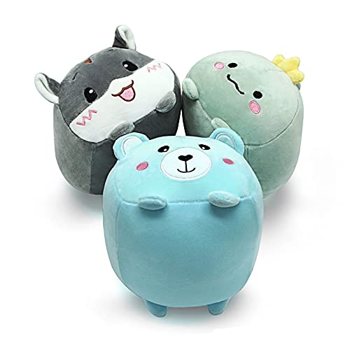 Onsoyours Plush Toys Set, 3Pcs Stuffed Animals with Dinosaur, Bear and Hamster, Creative Decoration Cuddly Plush Pillows 9" for Kids Girls Boys (Dinosaur/Bear/Hamster)