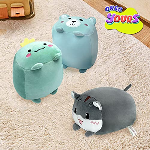 Onsoyours Plush Toys Set, 3Pcs Stuffed Animals with Dinosaur, Bear and Hamster, Creative Decoration Cuddly Plush Pillows 9" for Kids Girls Boys (Dinosaur/Bear/Hamster)