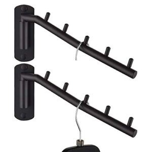 jqk folding clothes hanger rack, stainless steel swing arm hook holder, clothing hanging system drying closet storage organizer matte black wall mount 2 pack, shr100-pb-2p