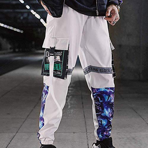 XYXIONGMAO Men's Functional Black and Purple Cyberpunk Reflective Joggers Overalls Ribbon Techwear Sweatpants Hip Hop Streetwear Cargo Pants for Men (Black, S)