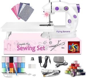 sewing machine for beginners with extension table, adjustable 2-speed 2-thread mini sewing machine, portable electric maquina de coser with foot pedal, perfect for diy, ideal gift for kids and adults
