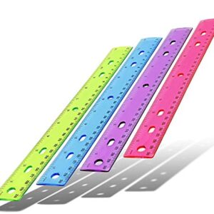 Emraw Transparent Assorted Color Ruler with Inches and Metric 12 Inches Flexible Measuring Resistant Plastic Rulers for School Classroom Home & Office (Pack of 4)