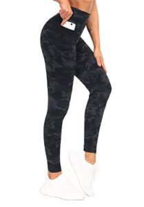 the gym people tummy control workout leggings with pockets high waist athletic yoga pants for women running, fitness (blackgrey camo, large)