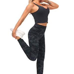 THE GYM PEOPLE Tummy Control Workout Leggings with Pockets High Waist Athletic Yoga Pants for Women Running, Fitness (BlackGrey Camo, Large)
