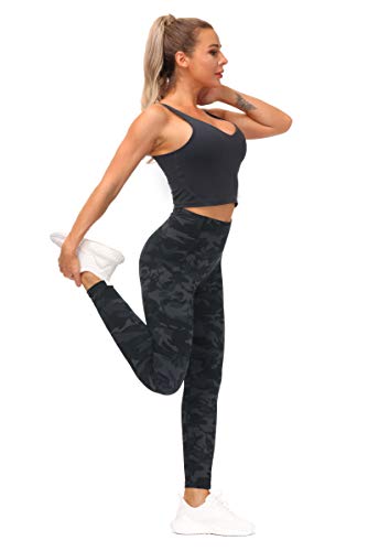 THE GYM PEOPLE Tummy Control Workout Leggings with Pockets High Waist Athletic Yoga Pants for Women Running, Fitness (BlackGrey Camo, Large)