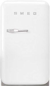 smeg fab5urwh3 16" 50's retro style series compact cooler with 1.5 cu. ft. capacity automatic defrost led interior lighting and adjustable shelves white, right hand hinge