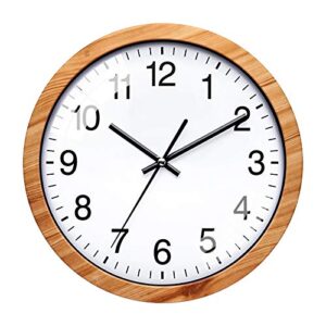 nuovo 10 inch wooden round wall clock silent & non-ticking retro wall clock operated for living room bedroom kitchen(26 cm/ 10")