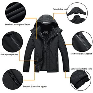 SUOKENI Men's Waterproof Ski Jacket Warm Winter Snow Coat Hooded Raincoat XX-Large