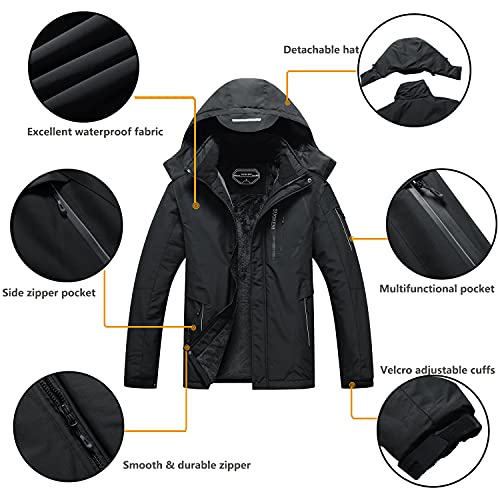 SUOKENI Men's Waterproof Ski Jacket Warm Winter Snow Coat Hooded Raincoat XX-Large