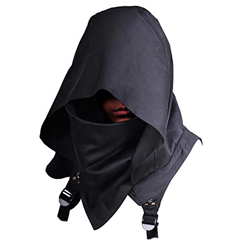 HIBIRETRO Cyberpunk Rogue Cowl Hood Scarf, Winter Unisex Neck Warmer Costume Hooded Cape Hat for Halloween Cosplay and Outdoor Daily Wear (Black)