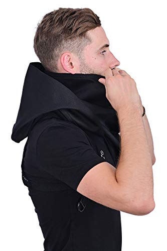 HIBIRETRO Cyberpunk Rogue Cowl Hood Scarf, Winter Unisex Neck Warmer Costume Hooded Cape Hat for Halloween Cosplay and Outdoor Daily Wear (Black)