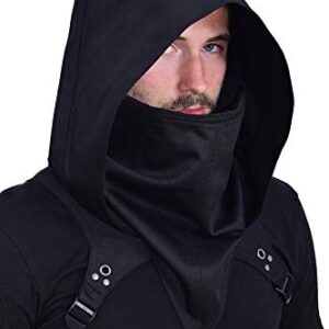 HIBIRETRO Cyberpunk Rogue Cowl Hood Scarf, Winter Unisex Neck Warmer Costume Hooded Cape Hat for Halloween Cosplay and Outdoor Daily Wear (Black)
