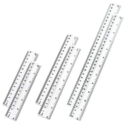 6 Pcs Clear Ruler 6 Inch - 8 Inch - 12 Inch Small Ruler with Centimeters and Inches Straight Edge Rulers for Kids School Office Supplies