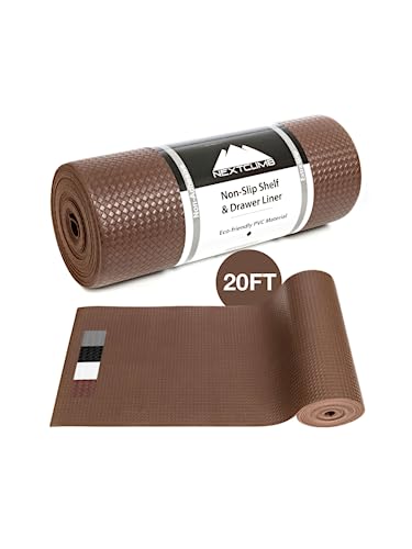 Shelf Liner Non Slip, Waterproof Thick Drawer Liners, Durable Grip Non-Adhesive Kitchen Cabinet Liner, Washable Fridge Liner Mat Cover for Pantry Shelves Storage Refrigerator Organizer (20 FT, Brown)