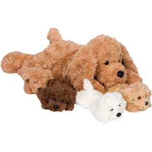 pixiecrush stuffed animals - mommy dog with 4 stuffed puppies in her tummy - cute plushies and stuffed toys for girls and boys - with surprise baby animals
