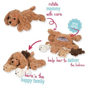 PixieCrush Stuffed Animals - Mommy Dog with 4 Stuffed Puppies in her Tummy - Cute Plushies and Stuffed Toys for Girls and Boys - with Surprise Baby Animals