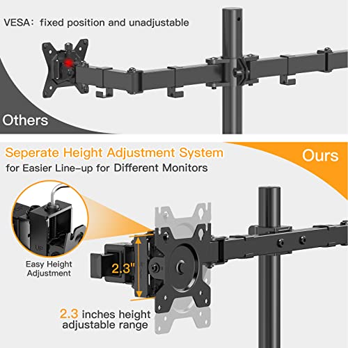 ErGear Dual Monitor Stand with Glass Base, Freestanding Height Adjustable Two Arm Monitor Mount, Heavy Duty Structure Supports Most 17-32” Monitors up to 26.4lbs, EGCM6