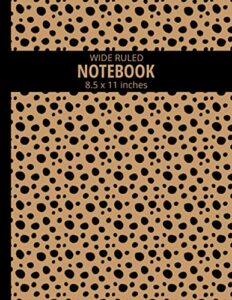 cheetah notebook: wide ruled lined paper composition book journal diary, tan and black dot animal print cheetah pattern, large us letter 8.5 x 11 inches, 140 pages, soft cover