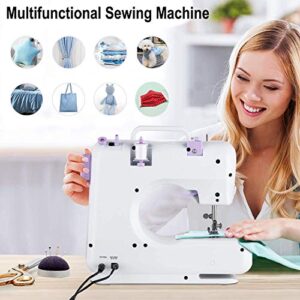 Dechow Sewing Machine for Beginners, Electric Mini Portable, 12 Built-in Stitches with Reverse Sewing, 2 Speeds Double Thread with Foot Pedal, 14 Pcs Floral Cotton Fabric, 12 Colors of Polyester Sewing Threads Set 200 Yards Each(Purple)