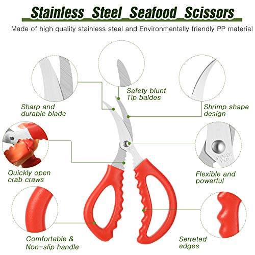 Kitchen Seafood Scissors Multifunctional Stainless Steel Shears Seafood Fish Crab Shrimp Lobster Scissors for Kitchen Seafood Peeling Tools (3, Red)