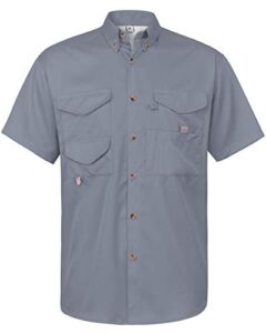 alimens & gentle men's short sleeve upf 40 sun protection wicking fabric outdoor fishing shirt, grey, large