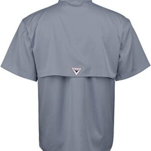 Alimens & Gentle Men's Short Sleeve UPF 40 Sun Protection Wicking Fabric Outdoor Fishing Shirt, Grey, Large