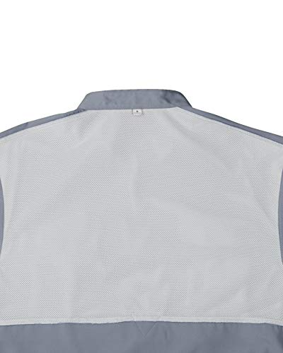 Alimens & Gentle Men's Short Sleeve UPF 40 Sun Protection Wicking Fabric Outdoor Fishing Shirt, Grey, Large