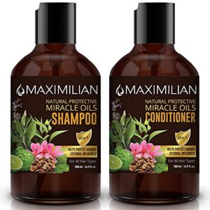 maximilian all natural shampoo deep cleansing natural shampoo and conditioner set, 10 hair oils & provitamin b5, vegan shampoo and conditioner shampoo natural scented, 2 x 16.9 fl oz