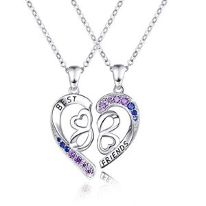 Best Friend Necklace for 2 Set, 925 Sterling Silver BFF Half Heart Pendant, Best Friend Engraving with Blue Purple Graduated Rhinestone, Sister Necklace Set Jewelry Birthday Valentine Gift for Women Daughter BFF Sisters