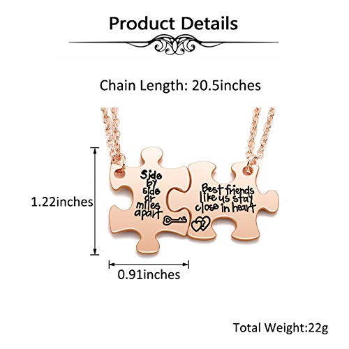 Top Plaza 2 Pcs Friendship Bff Necklaces Set Best Friends Puzzle Matching Pendant Necklaces Christmas Birthday Gifts -Rose Gold