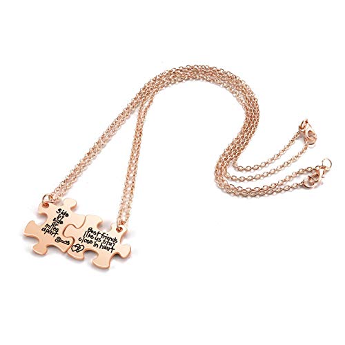 Top Plaza 2 Pcs Friendship Bff Necklaces Set Best Friends Puzzle Matching Pendant Necklaces Christmas Birthday Gifts -Rose Gold