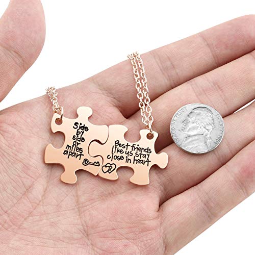 Top Plaza 2 Pcs Friendship Bff Necklaces Set Best Friends Puzzle Matching Pendant Necklaces Christmas Birthday Gifts -Rose Gold