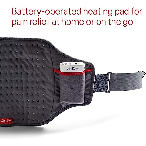 Sunbeam Cordless Heating Pad, Portable and Rechargeable for Back, Shoulder and Cramps Pain Relief, 9.5 x 12", Slate Grey