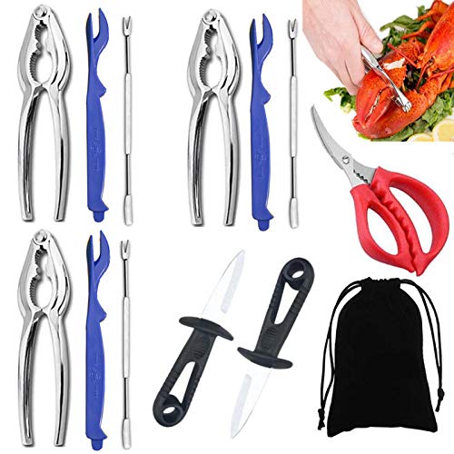 13Pcs Seafood Tools Set Nut Crackers Crab Leg Crackers Stainless Steel Seafood Crackers & Forks Cracker Opener for Seafood Boil Party Supplies, Dishwasher Safe