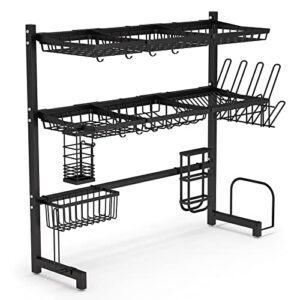 1Easylife Over The Sink Dish Drying Rack, Black 3 Tier Stainless Steel Large Kitchen Dish Rack, Dish Drainers for Home Kitchen Counter Storage, Above Sink Dish Racks Organizer with Utensil Holder