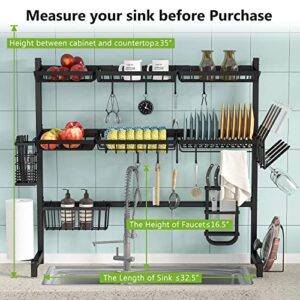 1Easylife Over The Sink Dish Drying Rack, Black 3 Tier Stainless Steel Large Kitchen Dish Rack, Dish Drainers for Home Kitchen Counter Storage, Above Sink Dish Racks Organizer with Utensil Holder