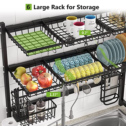 1Easylife Over The Sink Dish Drying Rack, Black 3 Tier Stainless Steel Large Kitchen Dish Rack, Dish Drainers for Home Kitchen Counter Storage, Above Sink Dish Racks Organizer with Utensil Holder